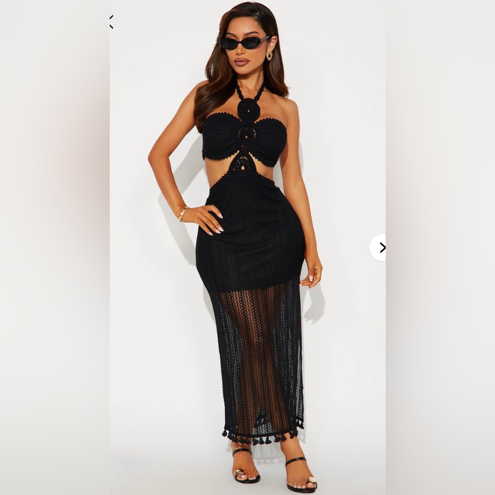 Fashion Nova Black Halter Crochet Dress